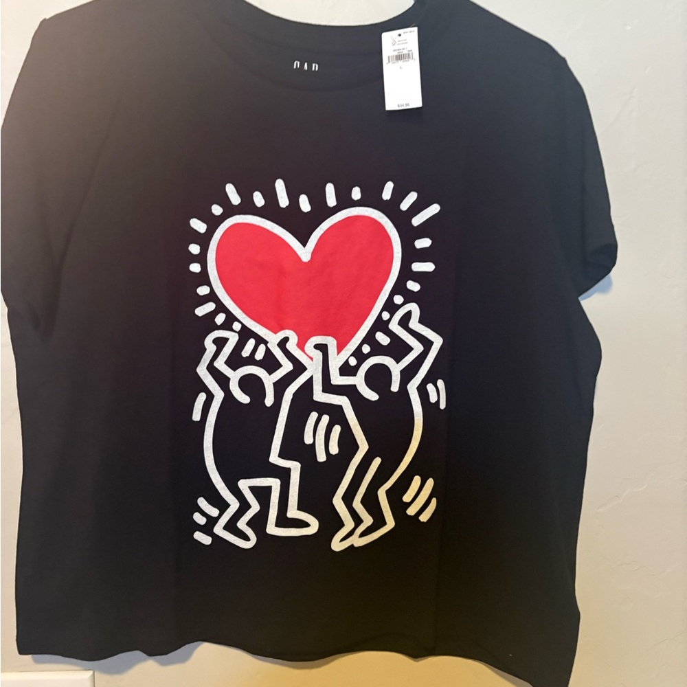 GAP Black Tee with Red Heart Graphic
